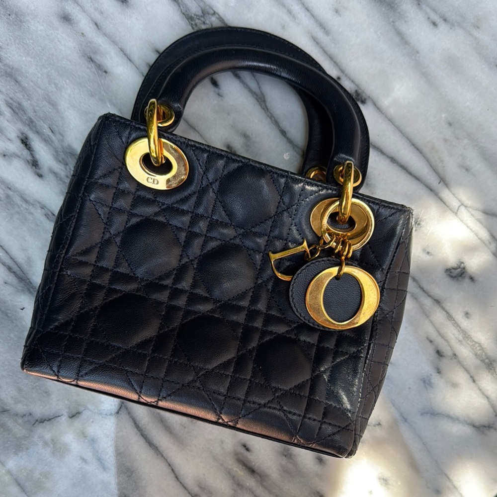 Vintage Dior Navy with Gold Hardware Satchel with Iconic Quilting